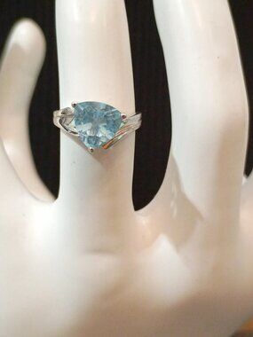 Vintage ADI 925 Thai 4ct Blue Topaz Ring Sz 8.5